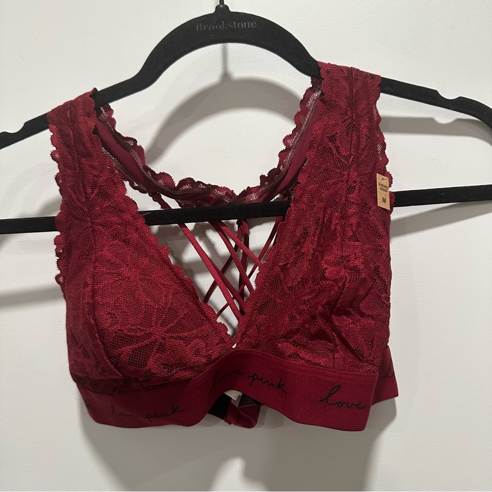 PINK Victoria's Secret Lace Bralette in Deep Red
